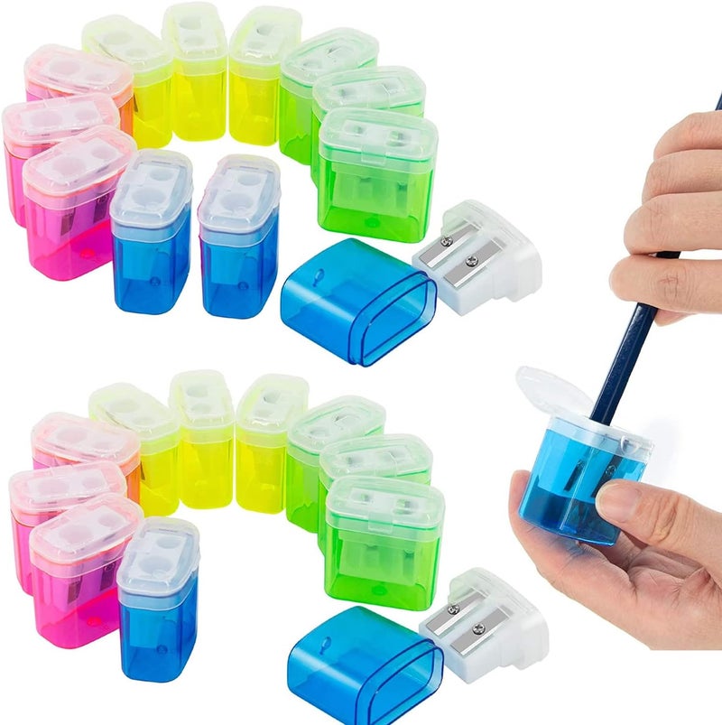 KIDMEN 24 PCS 2 Holes Small Manual Pencil Sharpener with Lid,for Kids,School - Image 1